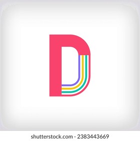 Creative ethnic letter D multicolored linear logo. Modern writing lines with new culture colors. Font alphabet template. Creative education geometric.vector