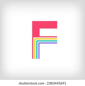 Creative ethnic letter F multicolored linear logo. Modern writing lines with new culture colors. Font alphabet template. Creative education geometric.vector