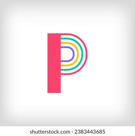 Leyenda étnica creativa Logo lineal multicolor de P. Líneas de escritura modernas con nuevos colores culturales. Plantilla de alfabeto de fuente. Educación geométrica creativa.vector
