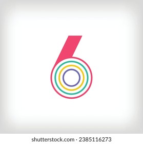 Creative ethnic number 6 multicolored linear logo. Modern number lines with new culture colors. Font alphabet template. Creative education geometric.vector