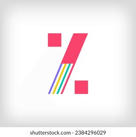 Logo lineal creativo de percentil étnico multicolor. Líneas de escritura modernas con nuevos colores culturales. Plantilla matemática de tipos de letra. Educación geométrica creativa.vector