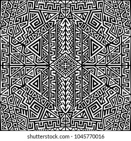Creative Ethnic Style Square Seamless Pattern. Unique geometric vector swatch. Perfect for screen background, site backdrop, wrapping paper, wallpaper, textile and surface design. Trendy boho tile.