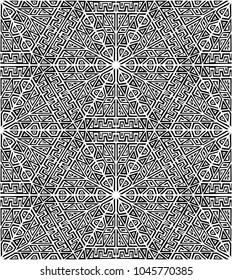 Creative Ethnic Style Square Seamless Pattern. Unique geometric vector swatch. Perfect for screen background, site backdrop, wrapping paper, wallpaper, textile and surface design. Trendy boho tile.
