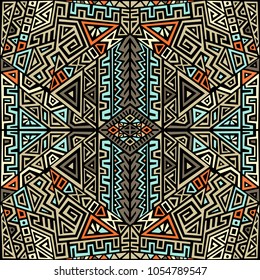 Creative Ethnic Style Square Seamless Pattern. Unique geometric vector swatch. Perfect for screen background, site backdrop, wrapping paper, wallpaper, textile and surface design. Trendy boho tile.