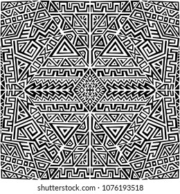 Creative Ethnic Style Square Seamless Pattern. Unique geometric vector swatch. Perfect for screen background, site backdrop, wrapping paper, wallpaper, textile and surface design. Trendy boho tile.