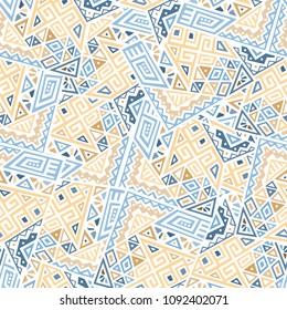 Creative Ethnic Style Square Seamless Pattern. Unique geometric vector swatch. Perfect for screen background, site backdrop, wrapping paper, wallpaper, textile and surface design. Trendy boho tile.