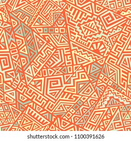 Creative Ethnic Style Square Seamless Pattern. Unique geometric vector swatch. Perfect for screen background, site backdrop, wrapping paper, wallpaper, textile and surface design. Trendy boho tile.
