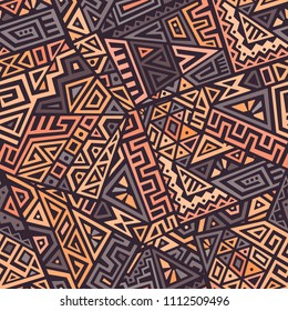 Creative Ethnic Style Square Seamless Pattern. Unique geometric vector swatch. Perfect for screen background, site backdrop, wrapping paper, wallpaper, textile and surface design. Trendy boho tile.