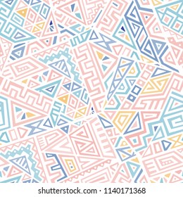 Creative Ethnic Style Square Seamless Pattern. Unique geometric vector swatch. Perfect for screen background, site backdrop, wrapping paper, wallpaper, textile and surface design. Trendy boho tile.