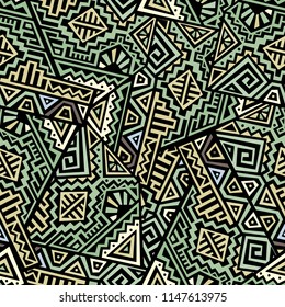 Creative Ethnic Style Square Seamless Pattern. Unique geometric vector swatch. Perfect for screen background, site backdrop, wrapping paper, wallpaper, textile and surface design. Trendy boho tile.