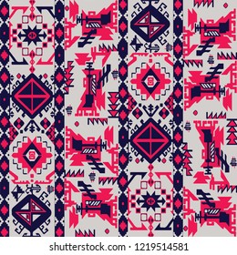 Creative Ethnic Style Square Seamless Pattern. Unique geometric vector swatch. Perfect for screen background, site backdrop, wrapping paper, wallpaper, textile and surface design. Trendy boho tile    