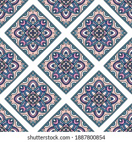 Diseño creativo de estilo étnico cuadrado sin problemas. Muestra de vector geométrico única. Perfecto para fondo de pantalla, fondo de sitio, papel de envoltura, papel tapiz, textil y diseño de superficie. Baldosa de boho de moda