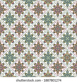 Creative Ethnic Style Square Seamless Pattern. Unique geometric vector swatch. Perfect for screen background, site backdrop, wrapping paper, wallpaper, textile and surface design. Trendy boho tile