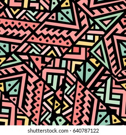 Creative Ethnic Style Square Seamless Pattern. Unique geometric vector swatch. Perfect for site backdrop, wrapping paper, wallpaper, textile and surface design. Trendy boho tile.