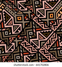 Creative Ethnic Style Square Seamless Pattern. Unique geometric vector swatch. Perfect for site backdrop, wrapping paper, wallpaper, textile and surface design. Trendy boho tile.
