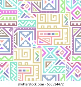 Creative Ethnic Style Square Seamless Pattern. Unique geometric vector swatch. Perfect for site backdrop, wrapping paper, wallpaper, textile and surface design. Trendy boho tile.