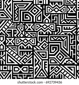 Creative Ethnic Style Square Seamless Pattern. Unique geometric vector swatch. Perfect for screen background, site backdrop, wrapping paper, wallpaper, textile and surface design. Trendy boho tile.