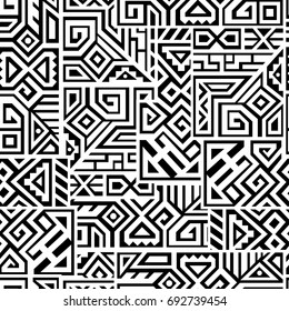 Creative Ethnic Style Square Seamless Pattern. Unique geometric vector swatch. Perfect for screen background, site backdrop, wrapping paper, wallpaper, textile and surface design. Trendy boho tile.