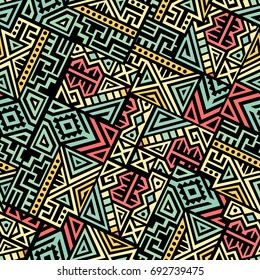 Creative Ethnic Style Square Seamless Pattern. Unique geometric vector swatch. Perfect for screen background, site backdrop, wrapping paper, wallpaper, textile and surface design. Trendy boho tile.