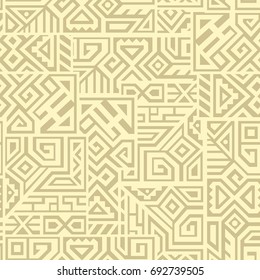 Creative Ethnic Style Square Seamless Pattern. Unique geometric vector swatch. Perfect for screen background, site backdrop, wrapping paper, wallpaper, textile and surface design. Trendy boho tile.