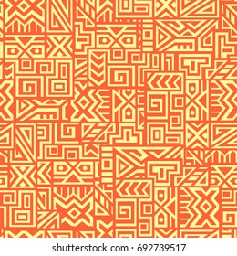 Creative Ethnic Style Square Seamless Pattern. Unique geometric vector swatch. Perfect for screen background, site backdrop, wrapping paper, wallpaper, textile and surface design. Trendy boho tile.