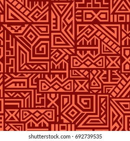 Creative Ethnic Style Square Seamless Pattern. Unique geometric vector swatch. Perfect for screen background, site backdrop, wrapping paper, wallpaper, textile and surface design. Trendy boho tile.