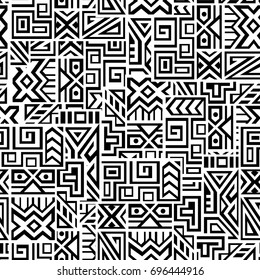 Creative Ethnic Style Square Seamless Pattern. Unique geometric vector swatch. Perfect for screen background, site backdrop, wrapping paper, wallpaper, textile and surface design. Trendy boho tile.