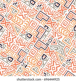 Creative Ethnic Style Square Seamless Pattern. Unique geometric vector swatch. Perfect for screen background, site backdrop, wrapping paper, wallpaper, textile and surface design. Trendy boho tile.