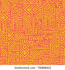 Creative Ethnic Style Square Seamless Pattern. Unique geometric vector swatch. Perfect for screen background, site backdrop, wrapping paper, wallpaper, textile and surface design. Trendy boho tile.