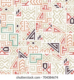 Creative Ethnic Style Square Seamless Pattern. Unique geometric vector swatch. Perfect for screen background, site backdrop, wrapping paper, wallpaper, textile and surface design. Trendy boho tile.