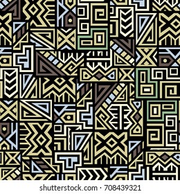 Creative Ethnic Style Square Seamless Pattern. Unique geometric vector swatch. Perfect for screen background, site backdrop, wrapping paper, wallpaper, textile and surface design. Trendy boho tile.