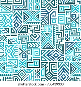 Creative Ethnic Style Square Seamless Pattern. Unique geometric vector swatch. Perfect for screen background, site backdrop, wrapping paper, wallpaper, textile and surface design. Trendy boho tile.