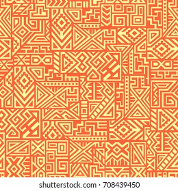 Creative Ethnic Style Square Seamless Pattern. Unique geometric vector swatch. Perfect for screen background, site backdrop, wrapping paper, wallpaper, textile and surface design. Trendy boho tile.
