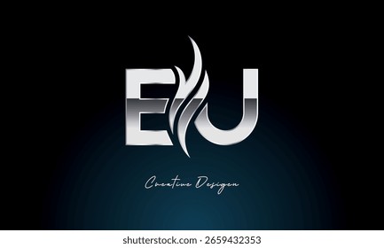 Monograma metálico audaz del logotipo de la llama de la letra de la UE creativa con el símbolo del fuego para la marca y la identidad visuales de Premium Chrome