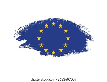 Creative European Union flag with ink grunge paint. Stain brush stroke effect on white background
