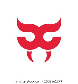 Creative evil head logo design vector. Letter CC logo with horn and teeth