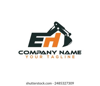 Creative Excavators, Construction Machinery Heavy Equipment Vector Illustration. Initial Letter EH Excavator Logo Design Concept.