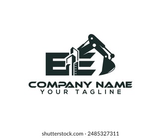 Creative Excavators, Construction Machinery Heavy Equipment Vector Illustration. Initial Letter EE Excavator Logo Design Concept.