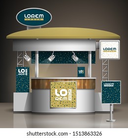 Creative exhibition stand design with pattern from dots. Booth template. Corporate identity