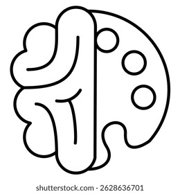 Creative Expression icon represented by brain, paint palette Line style.