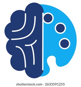 Creative Expression icon represented by brain, paint palette Dualtone style.