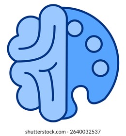 Creative Expression icon represented by brain, paint palette Blue style.
