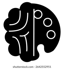 Creative Expression icon represented by brain, paint palette Black Filled style.