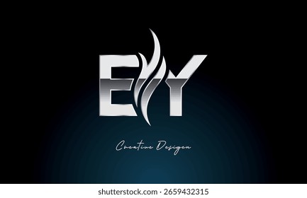 Monograma metálico audaz del logotipo de la llama de la letra creativa de EY con el símbolo del fuego para la marca de Premium Chrome y la identidad visual