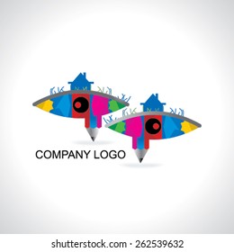 creative eye concept with house symbol and pencil 