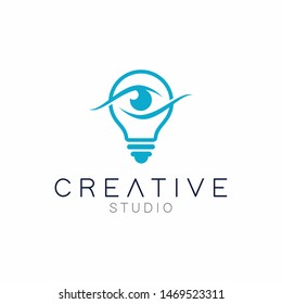 Creative eye icon, bulb with eye logo design. flat logo. vector illustration