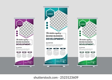 Creative eye-catching Corporate Rollup banner presentation template design.