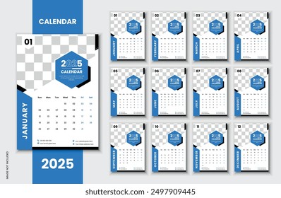 Creative Eye-catching corporate wall calendar design Template 2025, editable design