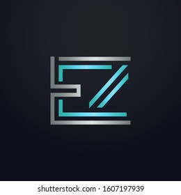 Creative EZ letter with maze linear style. Modern logo symbol for business corporate. Blue and white logo on blue dark background. Square shape, colorful, linked and technology. Unusual design vector.