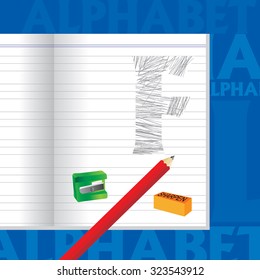 creative F alphabet sketched by pencil school education concept 